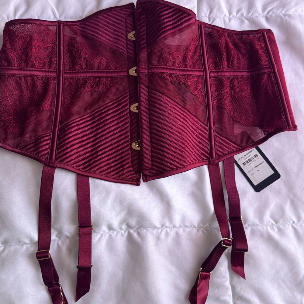 Burgundy Lace and Mesh Waist Cincher Corset